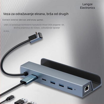 Šest-u jedan Type-C docking stanica za bazu prijenosne gaming konzole – HDMI izlaz 4K60Hz, USB-C 5Gbps prijenos, Gigabit Ethernet, bez vanjskog napajanja