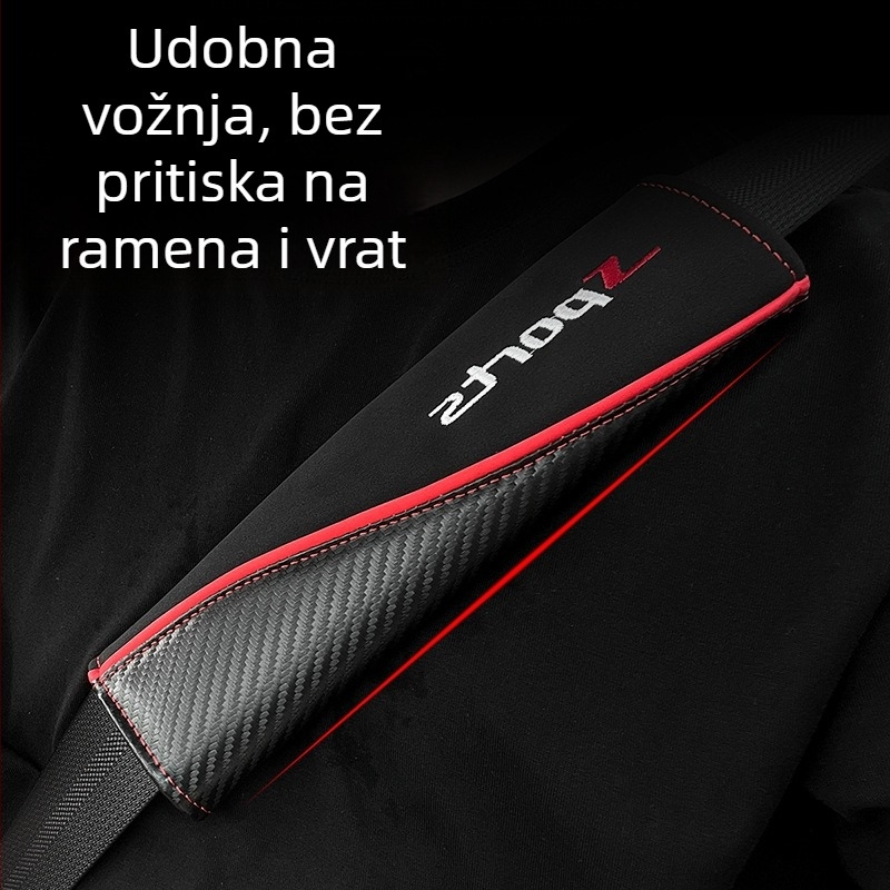 Jastučnice za auto sigurnosni pojas, uzorak karbonskih vlakana, mekani velur, našivena zaštitna navlaka, prilagodljiv logotip
