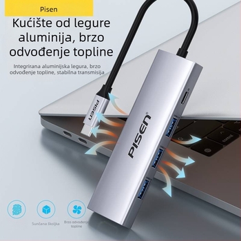 Pisen Type-C hub splitter, USB 3.0, napajanje preko USB, 1 ulazni Type-C port