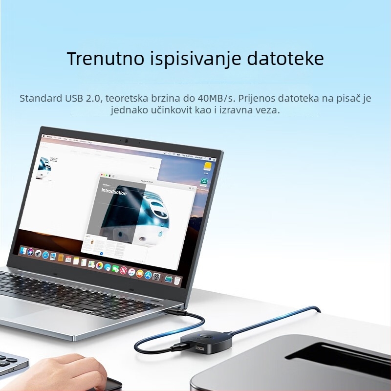 USB printer splitter i dvosmjerni prekidač za dva računala – Model Uq20/30, USB 2.0, 40 MB/s, 1,5 m kabel, bez vanjskog napajanja, dijeljenje miša