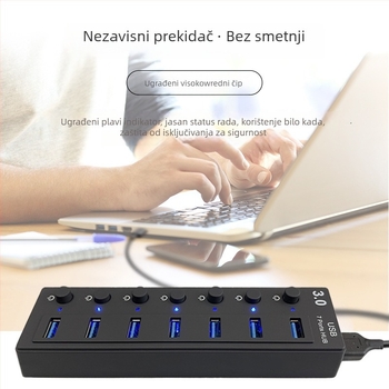 USB 3.0 7-portni hub s neovisnim prekidačima – Model L80, 5 Gbps, Vanjsko napajanje