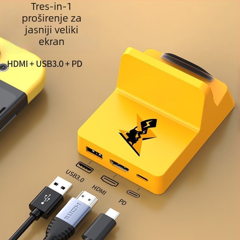 Dock za Nintendo Switch s USB-C hubom od 3 porta, 5Gbps prijenos, kabel 150 mm, napajanje preko USB (bez vanjskog napajanja)