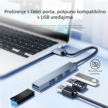 Toocki Pilot USB 3.0 4-portni hub, 5 Gbps, napajan USB-om, kabel 0,1 m