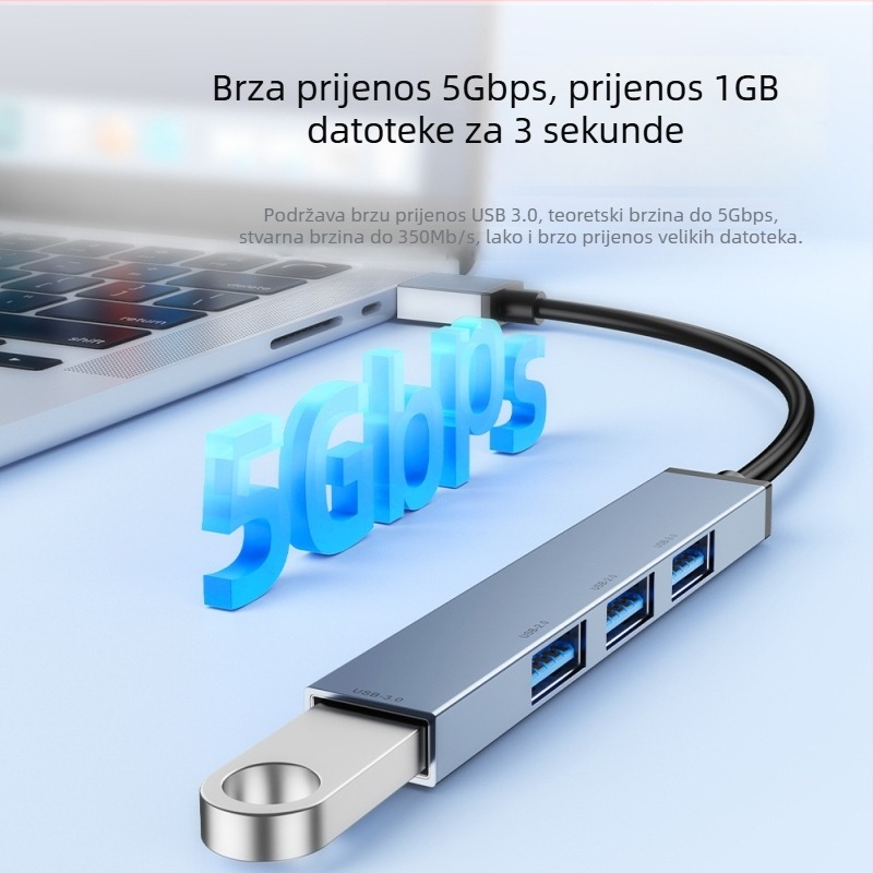 Toocki Pilot USB 3.0 4-portni hub, 5 Gbps, napajan USB-om, kabel 0,1 m