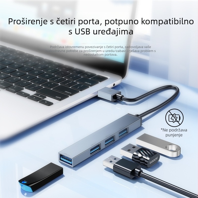 Toocki Pilot USB 3.0 4-portni hub, 5 Gbps, napajan USB-om, kabel 0,1 m