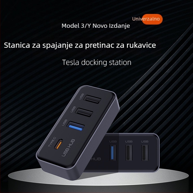 USB 3.0 proširenje središnje konzole za Tesla Model Y i osvježeni Model 3, glove box, 4 USB porta (Model T22), bez vanjskog napajanja