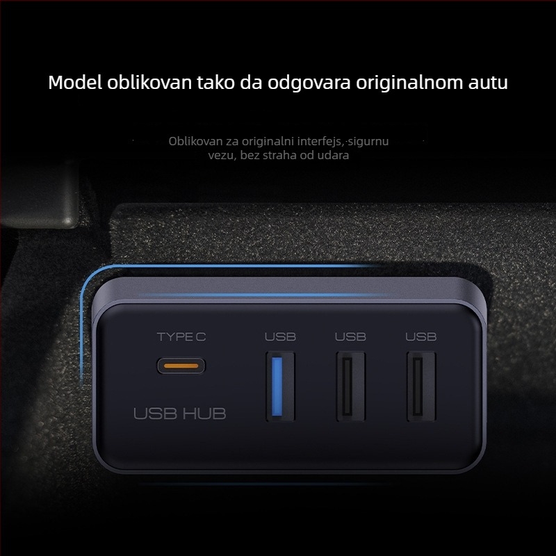 USB 3.0 proširenje središnje konzole za Tesla Model Y i osvježeni Model 3, glove box, 4 USB porta (Model T22), bez vanjskog napajanja