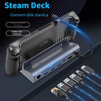 Steam Deck docking stanica 6-u-1 USB-C HDMI 4K60Hz, USB 5Gbps, vanjsko napajanje