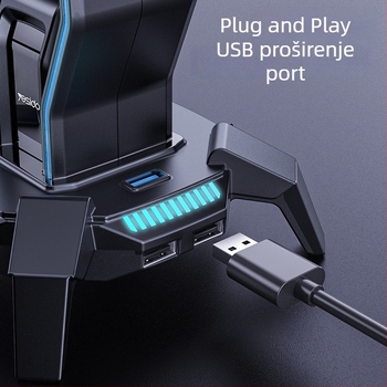 USB stolni držač za slušalice s RGB osvjetljenjem, HB25, Micro USB sučelje