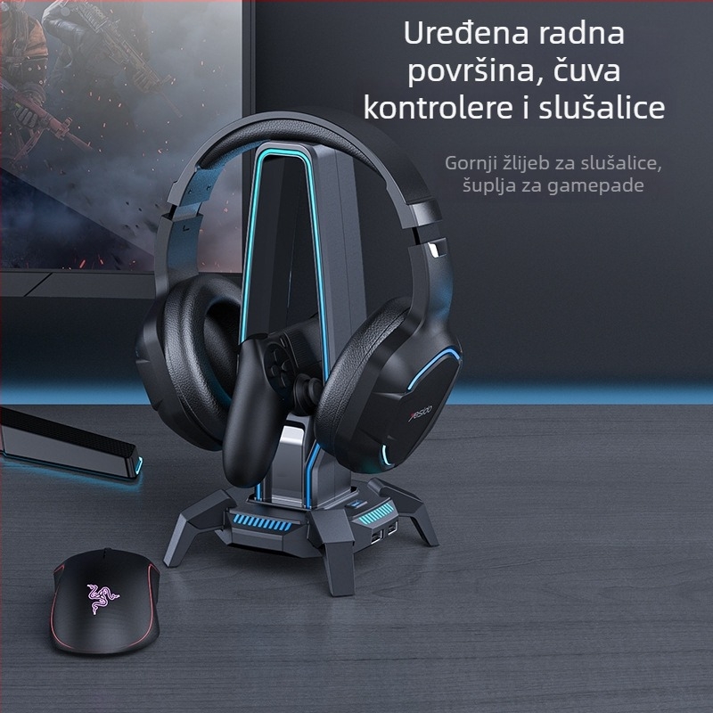 USB stolni držač za slušalice s RGB osvjetljenjem, HB25, Micro USB sučelje