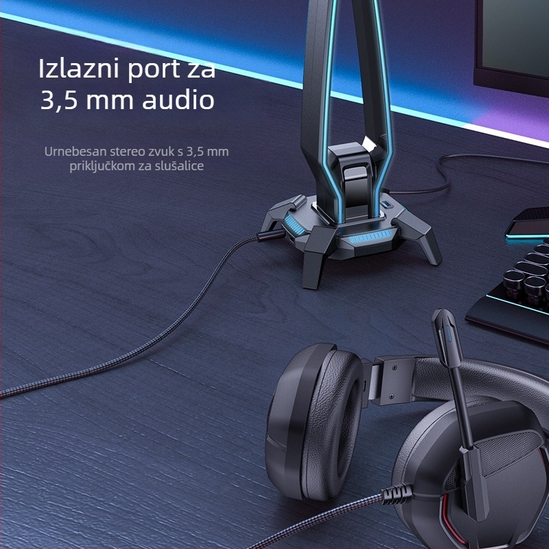 USB stolni držač za slušalice s RGB osvjetljenjem, HB25, Micro USB sučelje