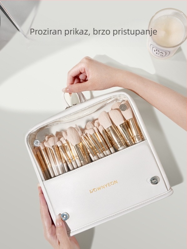 Langyan 2025 Torbica za četkice za šminku, Veliki kapacitet, Prenosna, Prozirni PU, Uspravna sa preklopnim pregradama