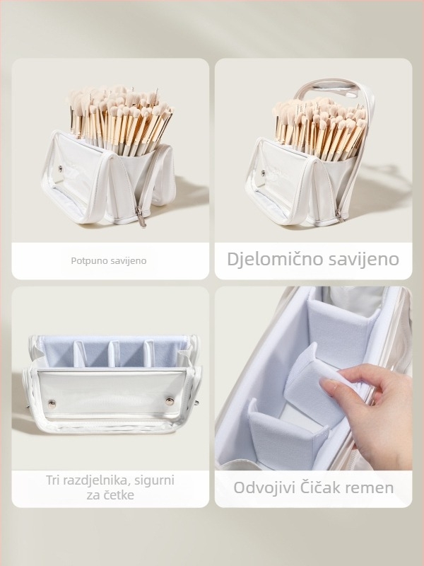 Langyan 2025 Torbica za četkice za šminku, Veliki kapacitet, Prenosna, Prozirni PU, Uspravna sa preklopnim pregradama