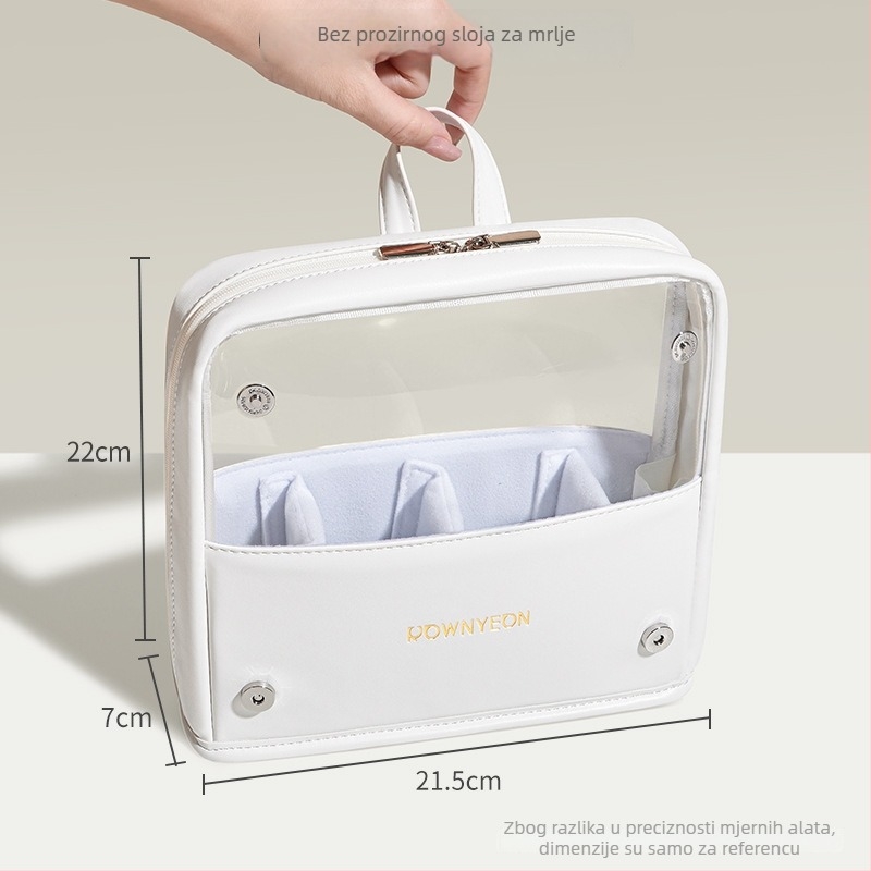 Langyan 2025 Torbica za četkice za šminku, Veliki kapacitet, Prenosna, Prozirni PU, Uspravna sa preklopnim pregradama