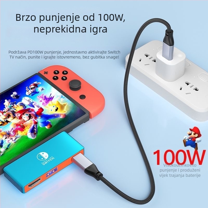 Nintendo Switch USB-C na HDMI kabel – 4K izlaz, 5 Gbps prijenos, vanjsko napajanje, 3-u-1 dizajn, duljina 0,1 m
