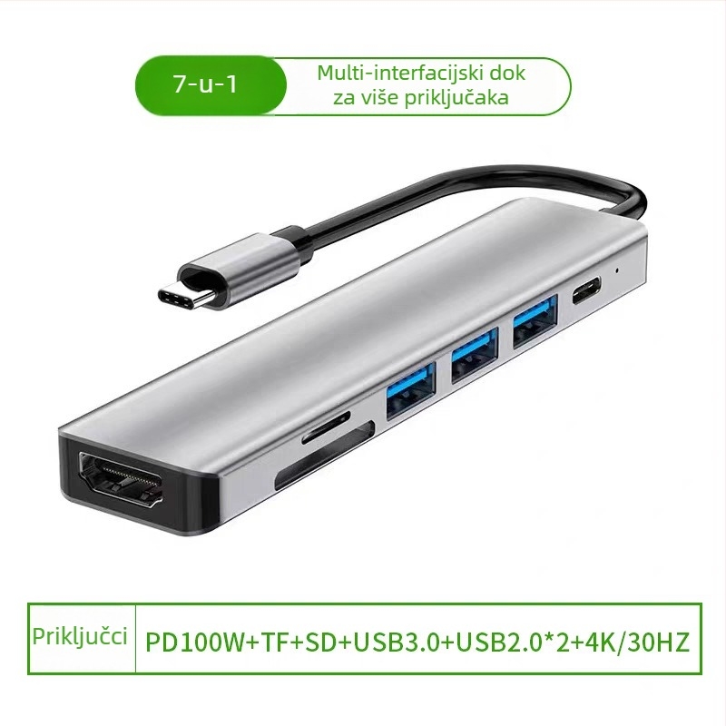 Type-C 7-u-1 docking stanica s SD/TF čitačem i USB 3.0 hubom, 5 Gbps