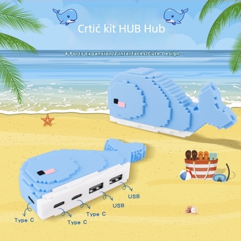 Whale USB 2.0 3-portni hub, stolna dekoracija, kabel 25 cm, napajan preko USB-a