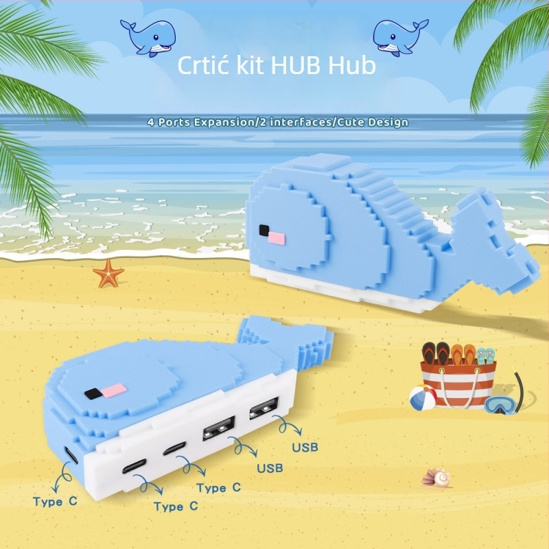 Whale USB 2.0 3-portni hub, stolna dekoracija, kabel 25 cm, napajan preko USB-a