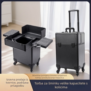 ABS kutija za kozmetiku i alate velike kapacitete s vučnom šipkom, univerzalnim kotačićima, zaključavanje