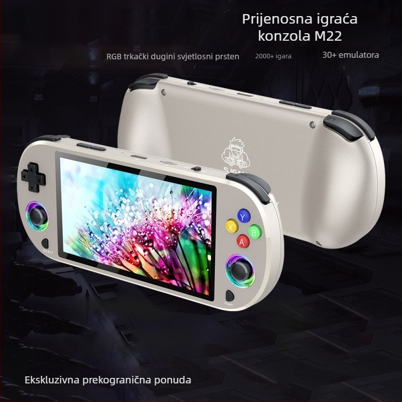 M22PRO Prijenosna igraća konzola - klasičan retro, bežični 4K kontroler, HD 5-inčni PSP uz dugin efekt svjetla