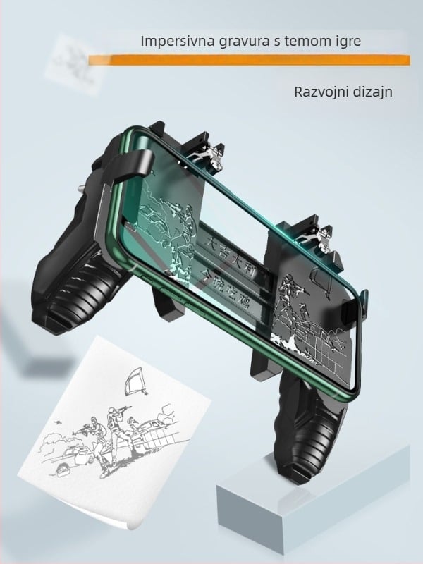 Bežični gamepad s mehanizmom za četiri prsta i joystick, povratna informacija, ABS+metal, kompatibilan s pametnim telefonima i PC-jem