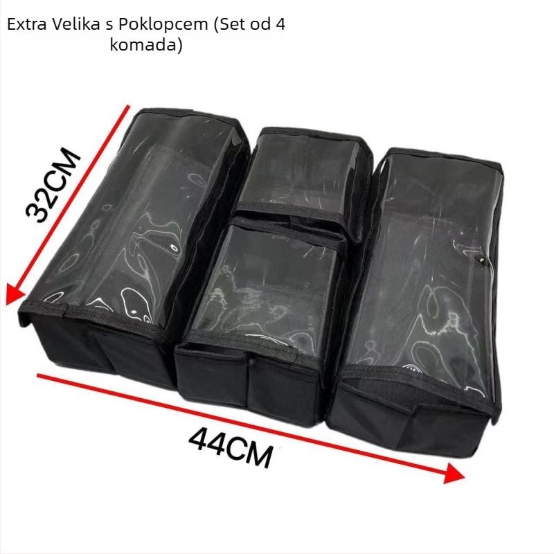 Sklopivi modularni kozmetički organizator s pregradama, odvojiv i prenosiv, PVC kućište i najlonska podstava.