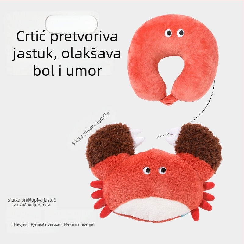 U-oblika jastuk za vrat s motivom raka, dvostruka funkcija, punjenje od pjenastih čestica, pliš materijal, crtani stil