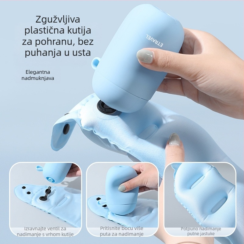 Prijenosni nafukljivi U-oblikovani jastuk za vrat za putovanja automobilom s logotipom; punjenje zrakom; materijal milk silk; model Ellxz03; moderan jednostavan dizajn.