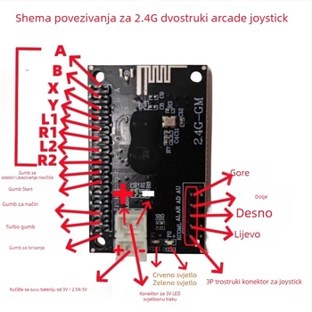 Arcade joystick PCB 2.4G bežični, USB sučelje, FR4, model 2.4G-10, 2 igrača