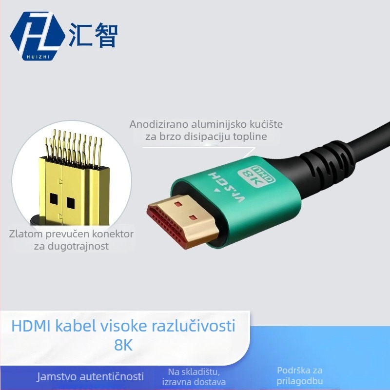 HDMI 2.1 8K kabel, pozlaćeni vodovi od legure, duljine 1,15 m / 2,3 m / 5,1 m / 15,2 m, podržava HDMI splitter/prijenos