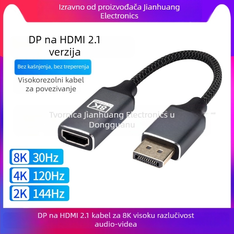 Adapter DP 1.4 na HDMI 2.1 s aluminijskim kućištem, 8K HDR, DP/miniDP na HDMI, podržava 4K120Hz i 2K144Hz