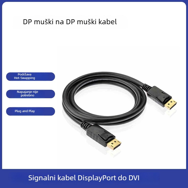1,8 m DisplayPort muški–DisplayPort muški kabel, DP adapter/kabel za spajanje, vanjski promjer 5,0 mm