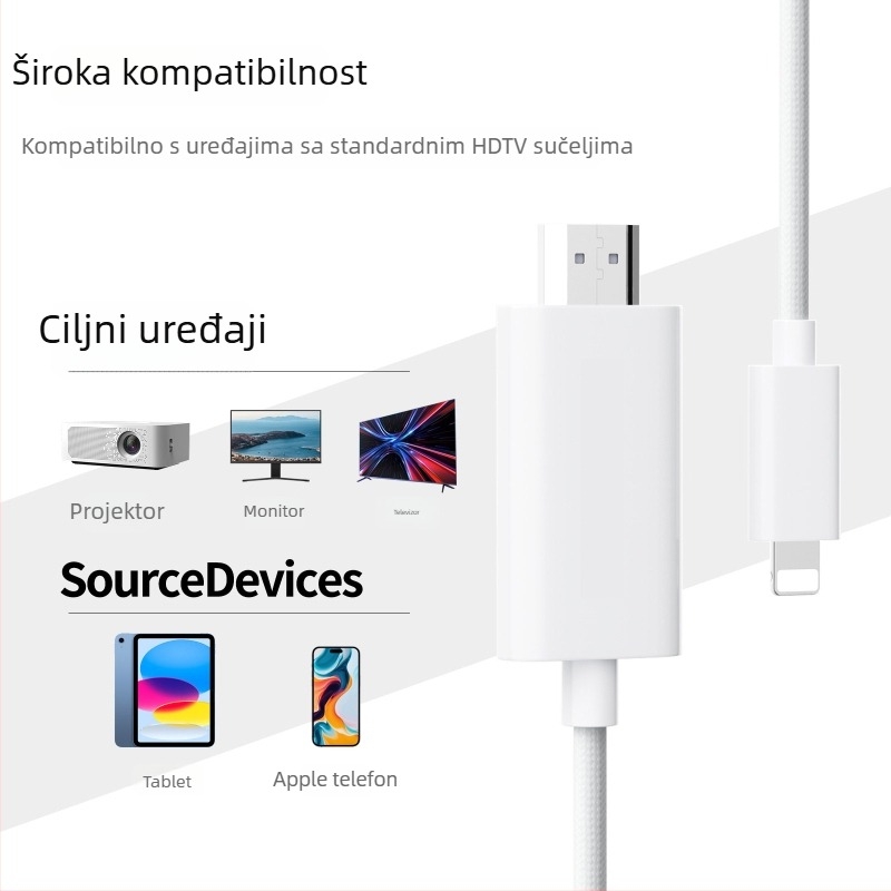 Lightning na HDMI produžni kabel za Apple uređaje, ABS kućište, 50 g