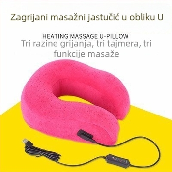 Jastučnica za vrat u obliku U s USB grijanjem i masažom, vibracije, programabilno grijanje, grijanje karbonskim vlaknima; punjenje: memorijska pamučna vlakna; jezgra: kemijsko vlakno