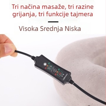 Jastučnica za vrat u obliku U s USB grijanjem i masažom, vibracije, programabilno grijanje, grijanje karbonskim vlaknima; punjenje: memorijska pamučna vlakna; jezgra: kemijsko vlakno