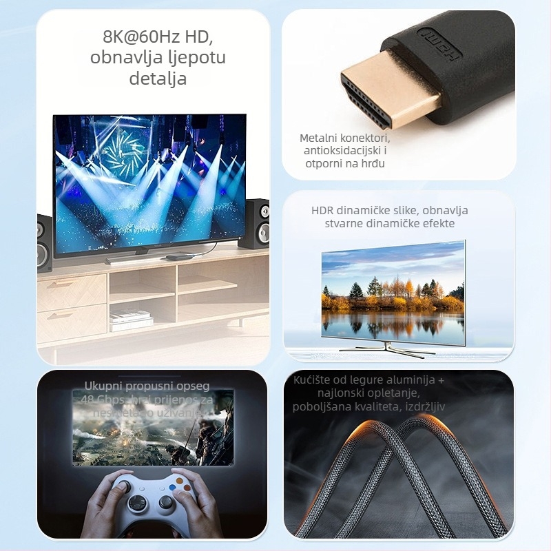 HDMI 2.1 kabel, 8K60Hz/4K240Hz, video kabel visoke definicije za laptop i monitor, inženjerska klasa