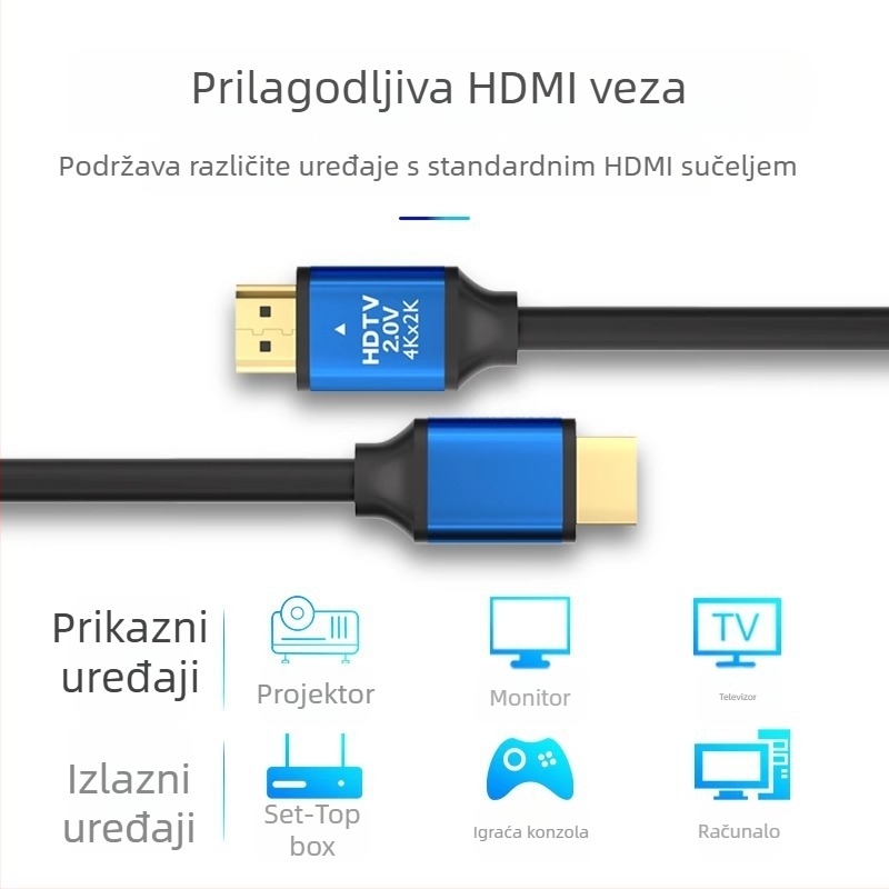HDMI kabel 2.0 4K visoke brzine, zlatni kontakti, jezgro od bakra obloženo čeličnim, adapter kabel za računalo i projektor