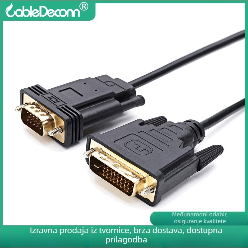 DVI-I 24+1 na VGA aktivni adapter kabel, muško–muški, s IC, 2 m, za PC