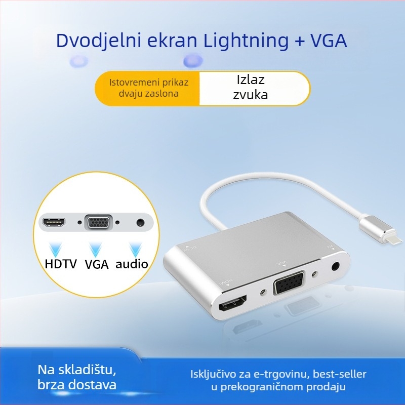Pretvarač telefona u HDMI/VGA za prikaz na TV-u sa izlazom zvuka, kabel 0,2 m, konektori s premazom srebra