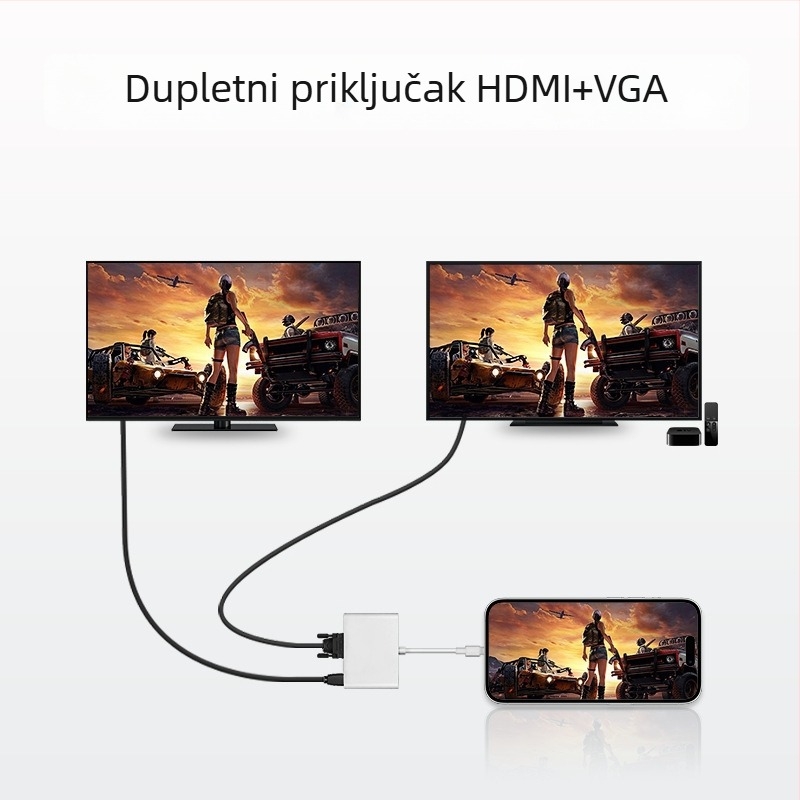 Pretvarač telefona u HDMI/VGA za prikaz na TV-u sa izlazom zvuka, kabel 0,2 m, konektori s premazom srebra