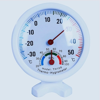 Analogni mjerač temperature i vlage, bez elektronike, bez baterije; 1°C rezolucija; točnost temperatura ±1°C, vlaga ±5%; za zidni ili stolni; pogodan za unutarnju i vanjsku upotrebu u hladnjacima, zamrzivačima i vozilima