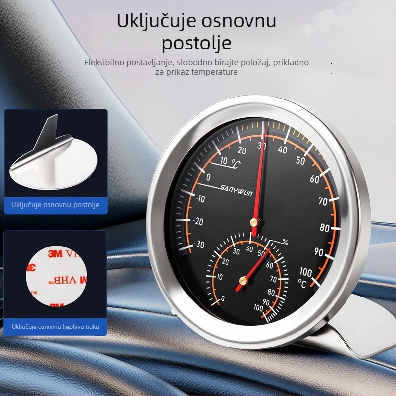 Automobilski termometar i higrometar, otporan na visoke temperature, model Q18, marka SANYWUN; primjena: kućanstvo, unutarnji prostori, dječja soba, automobil, kutija za kućne ljubimce.