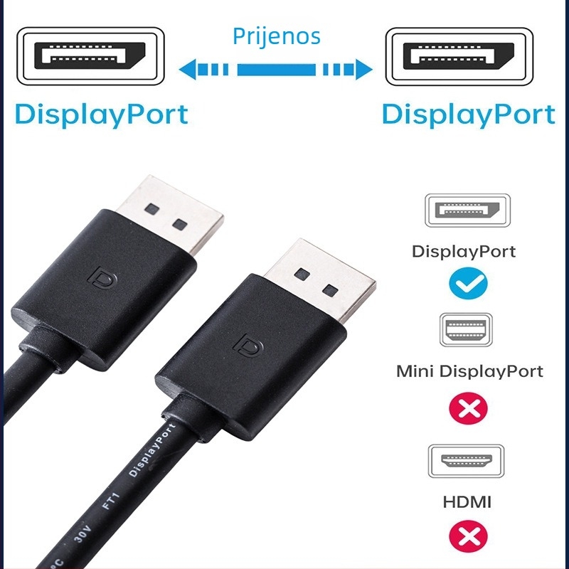 DisplayPort to DisplayPort kabel HYX-50, bakreni vodiči, niklirani konektori