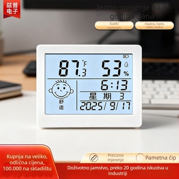 Bežični digitalni mjerač temperature i vlage za kućno okruženje – zidni ili stolni montažni, visoka preciznost, napajanje s 2x AAA baterijama