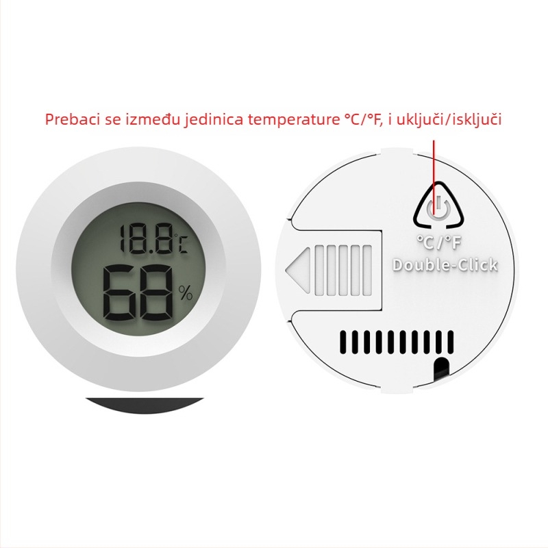 MOSEKO kružni ugrađeni mjerač temperature i vlage za hladnjak i industrijsku upotrebu, napajan LR44 baterijom