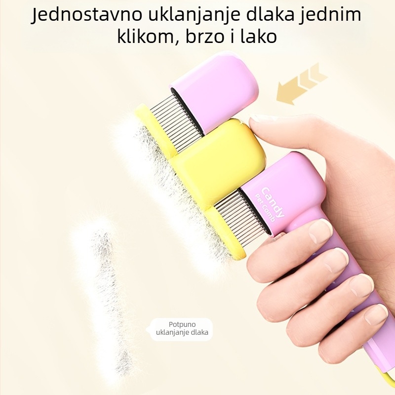 Deer hidden greben za uklanjanje dlaka mačaka i psa — samoočistavajući, uklanjanje čvorova, ABS + čelične igle, kvadratni zubi