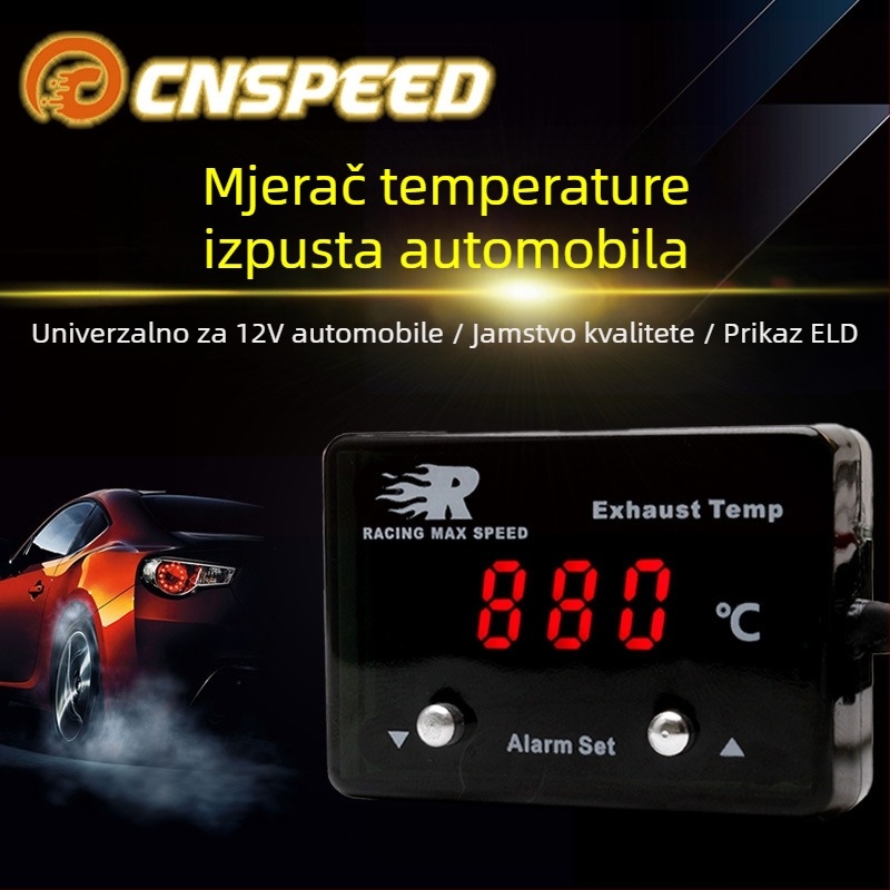 Senzor temperature izduvnih plinova s digitalnim zaslonom - raspon 0-1000°C, točnost 95%, za 12V auto, CNSPEED P-ETM-01