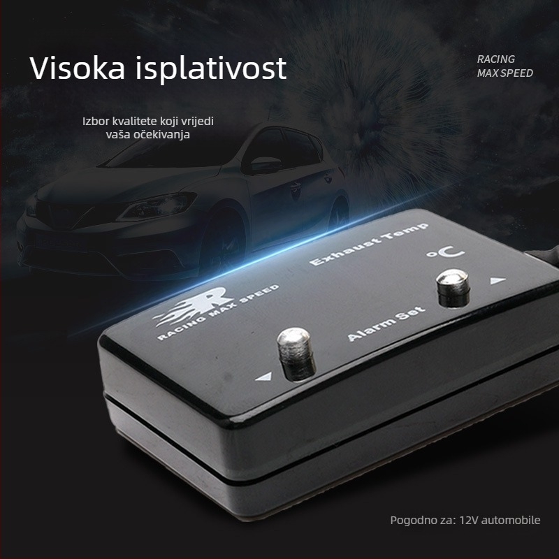 Senzor temperature izduvnih plinova s digitalnim zaslonom - raspon 0-1000°C, točnost 95%, za 12V auto, CNSPEED P-ETM-01
