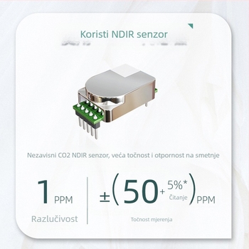 CO2 detektor i mjerač kvalitete zraka, Long Star, za unutarnju kućnu upotrebu, baterijsko napajanje