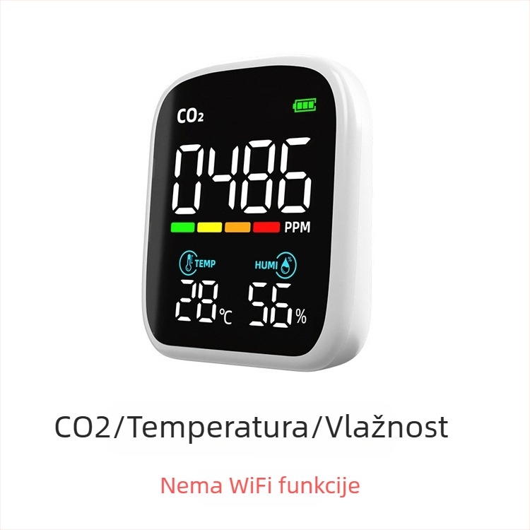 CO2 detektor i mjerač kvalitete zraka, Long Star, za unutarnju kućnu upotrebu, baterijsko napajanje
